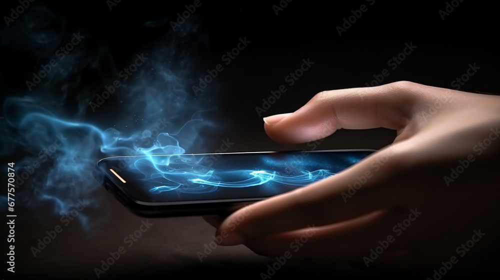 Woman hand using is sliding to turn off the mobile