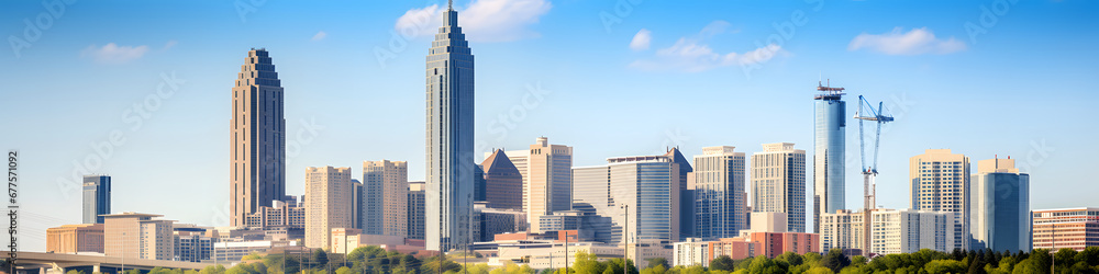 Aerial view city of Atlanta with building and blue sky 
