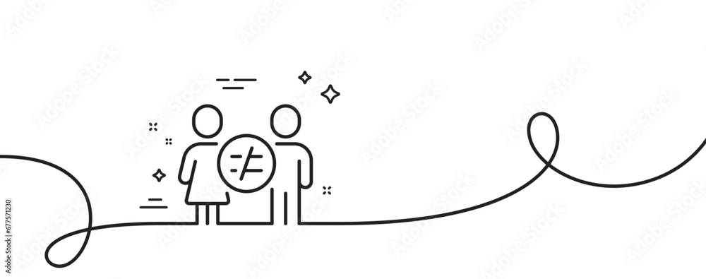 Discrimination line icon. Continuous one line with curl. Gender inequality sign. Equality balance symbol. Discrimination single outline ribbon. Loop curve pattern. Vector
