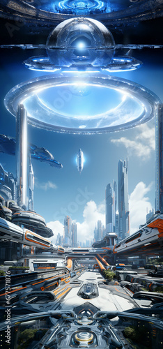 Futuristic Cyberpunk Cityscape Background, background with space © Alex