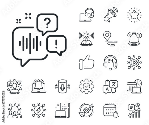 Audio message sign. Place location, technology and smart speaker outline icons. Voicemail line icon. Listen music symbol. Voicemail line sign. Influencer, brand ambassador icon. Vector