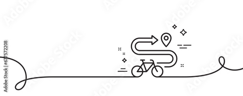 Bike path line icon. Continuous one line with curl. Delivery bicycle transport sign. Sport activity symbol. Bike path single outline ribbon. Loop curve pattern. Vector