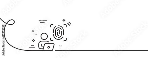 Computer fingerprint line icon. Continuous one line with curl. Finger print scan sign. Biometric identity symbol. Computer fingerprint single outline ribbon. Loop curve pattern. Vector