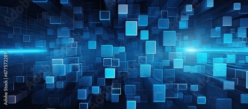 The abstract illustration showcases a blue geometric pattern incorporating digital elements and textures creating a visually striking background for the computer s design and construction photo