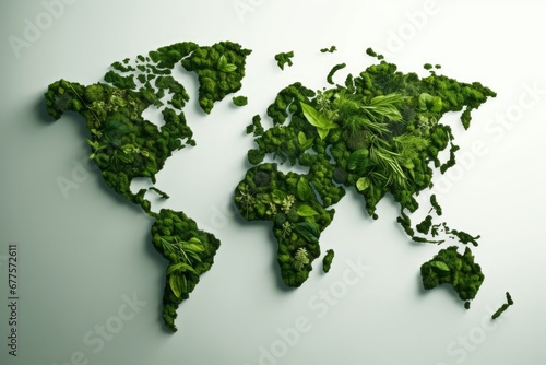 World map made from green leaves. Ecology and green environment concept, Generative AI