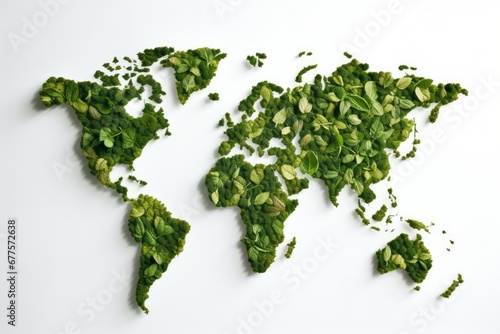 World map made from green leaves. Ecology and green environment concept, Generative AI