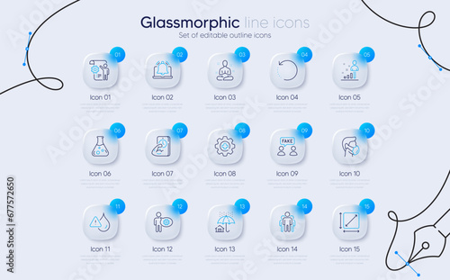 Set of Recovery data, Chemistry lab and Settings blueprint line icons for web app. Square area, Home insurance, Fake information icons. Stats, Medical mask, Reminder signs. Medicine. Vector