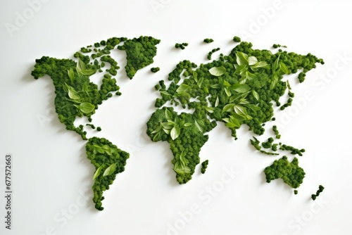World map made from green leaves. Ecology and green environment concept, Generative AI