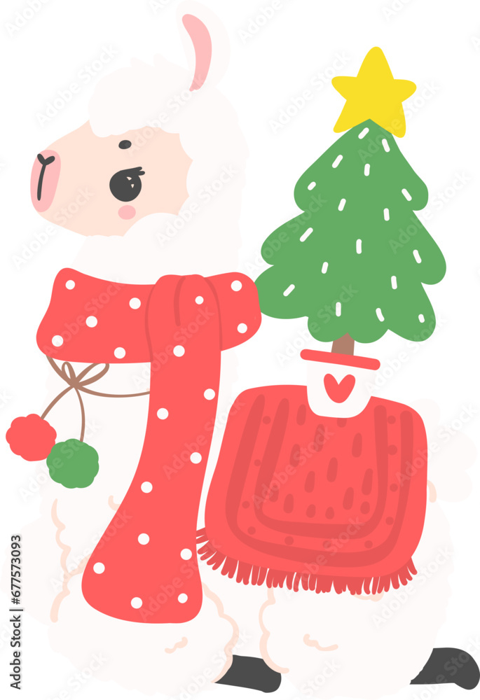 Christmas Llama cartoon illustration, Cute Alpaca with Santa Hat. Christmas Llama cartoon illustration, Cute Alpaca with Santa Hat.