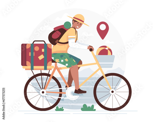 Happy man in a hat riding a bicycle