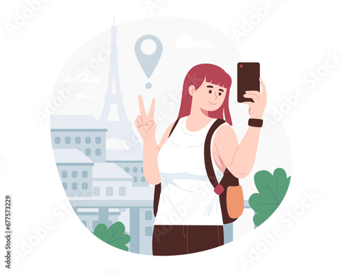 Female tourists taking selfies at tourist attractions