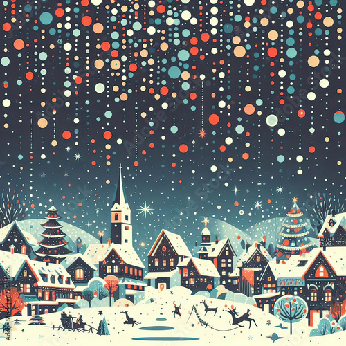 the setting for a Christmas celebration in a city or village with a snowy winter atmosphere