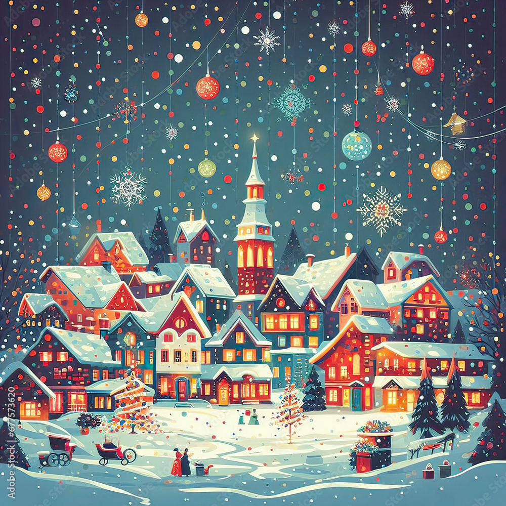 the setting for a Christmas celebration in a city or village with a snowy winter atmosphere the setting for a Christmas celebration in a city or village with a snowy winter atmosphere