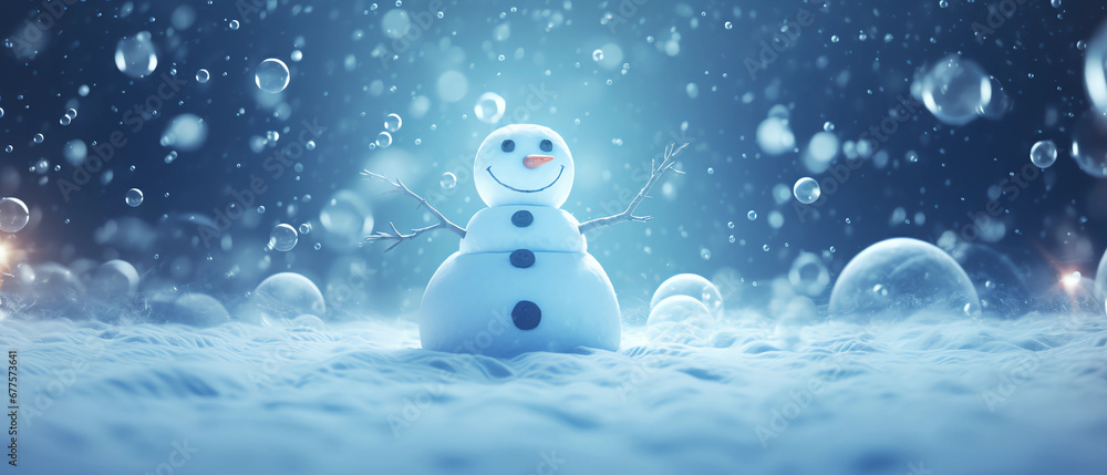 A snowman with a hat and a scarf catches balloons A snowman with a hat and a scarf catches balloons