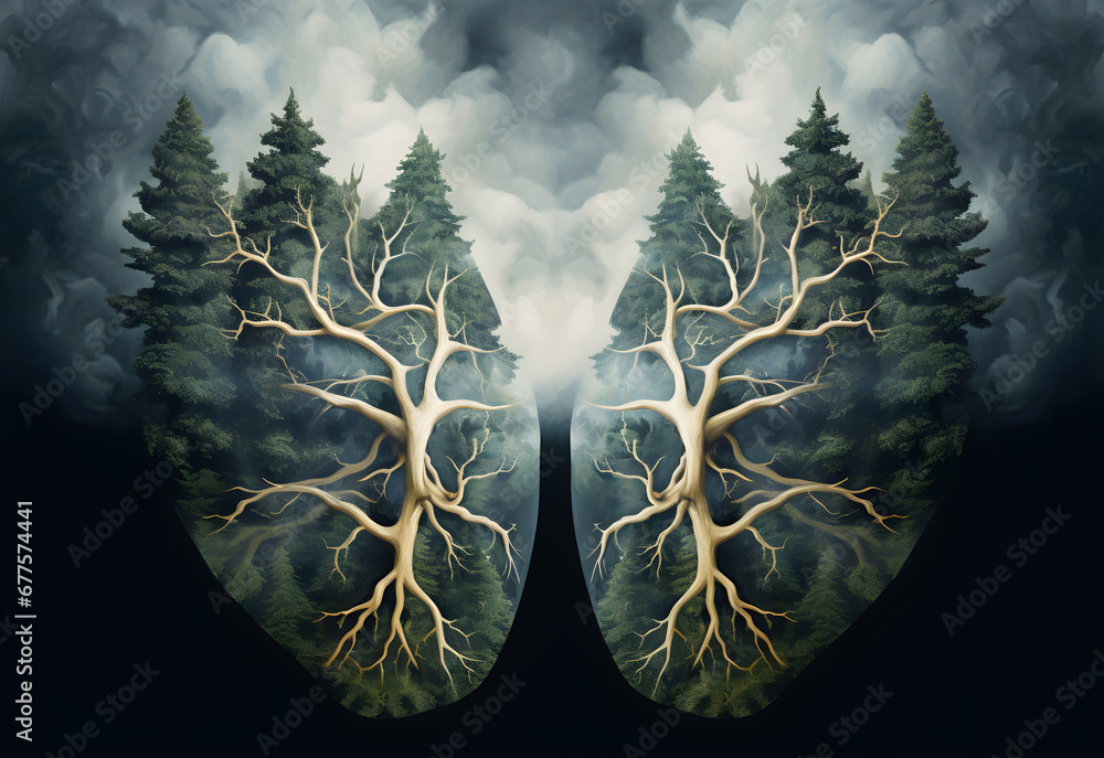 Lung-shaped tree, fresh air concept. lungs of the planet - obrazy, fototapety, plakaty 