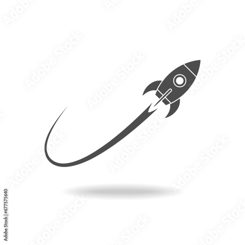 Rocket graphic icon. Flying spaceship sign isolated on white background. Spacecraft symbol. Vector illustration