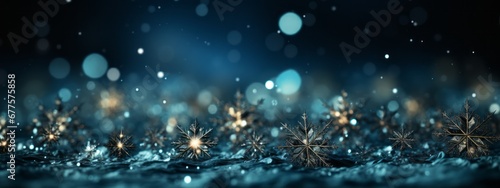 Intricate and shimmering snowflakes on a dark background, creating an elegant and captivating visual for Christmas web banner.