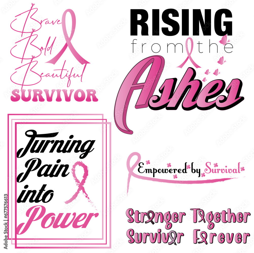 set of 5 breast cancer survivor T-shirt designs