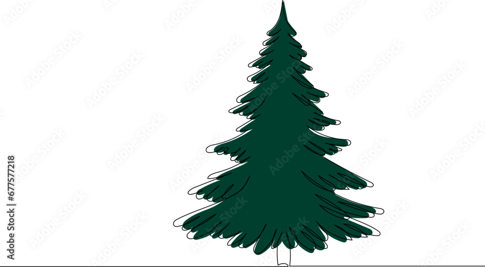 Obraz premium Christmas tree line drawing, outline, vector
