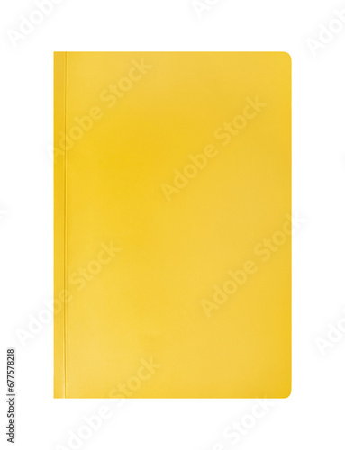 Yellow notebook isolated. PNG with transparent background. Clipping path. Flat lay. Top view