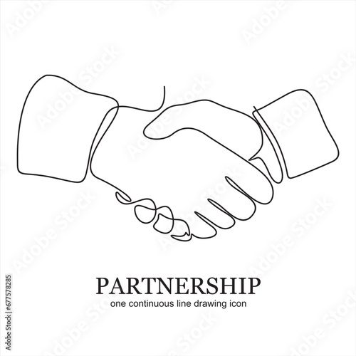 Handshake continuous line vector drawing. Business agreement vector concept