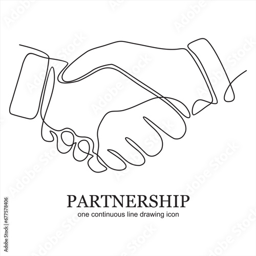 Handshake continuous line vector drawing. Business agreement vector concept