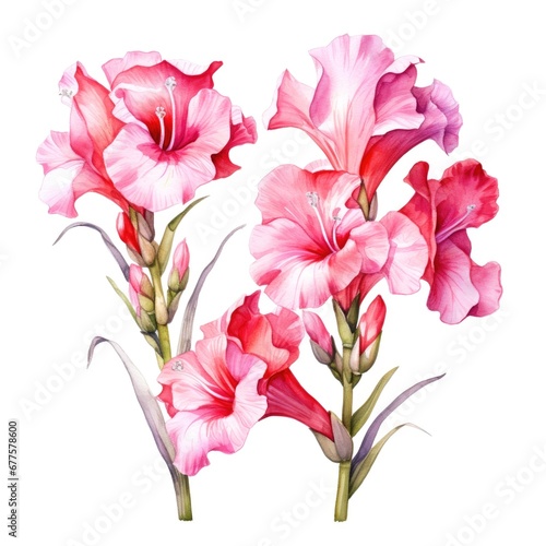 Papier peint watercolor gladiolus flowers illustration on a white background.