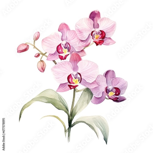 watercolor orchid flowers illustration on a white background.