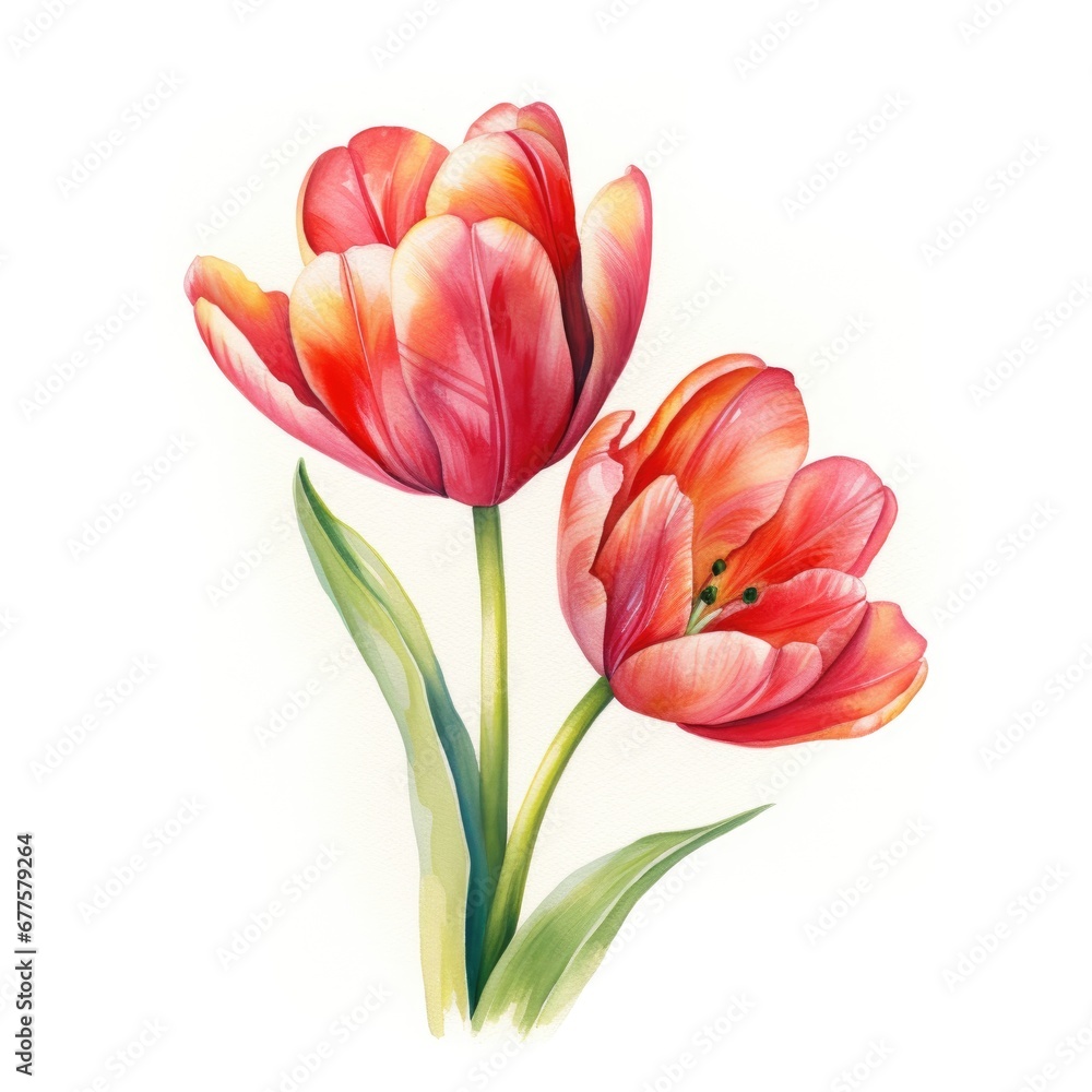 watercolor tulip flowers illustration on a white background. watercolor tulip flowers illustration on a white background.
