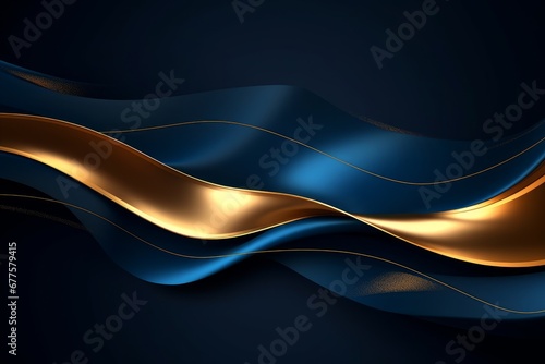 Abstract blue and gold waved shapes background, Generative AI
