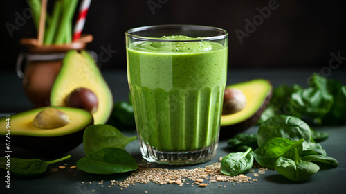 Healthy green smoothie with spinach avocado