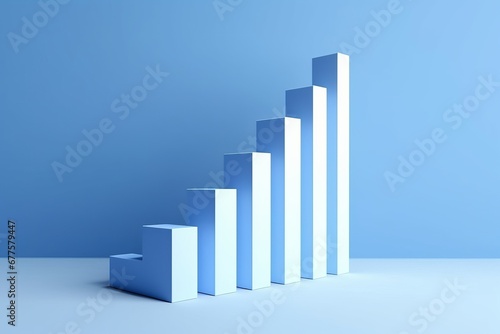 White rising bar chart on blue background with copy space. Business economic and money investment concept. Goal and success theme. 3D illustration rendering graphic  Generative AI
