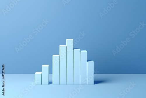 White rising bar chart on blue background with copy space. Business economic and money investment concept. Goal and success theme. 3D illustration rendering graphic, Generative AI photo