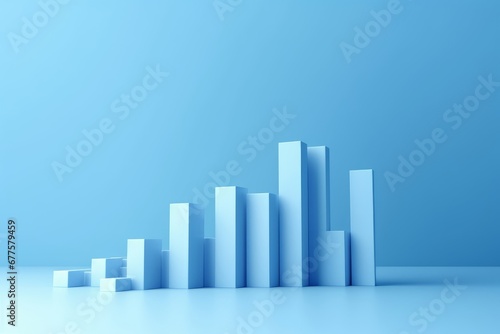 White rising bar chart on blue background with copy space. Business economic and money investment concept. Goal and success theme. 3D illustration rendering graphic, Generative AI