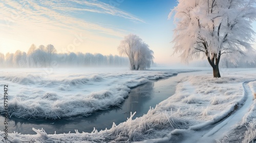 water frost view panorama frozen illustration nature landscape, snow river, season scenery water frost view panorama frozen