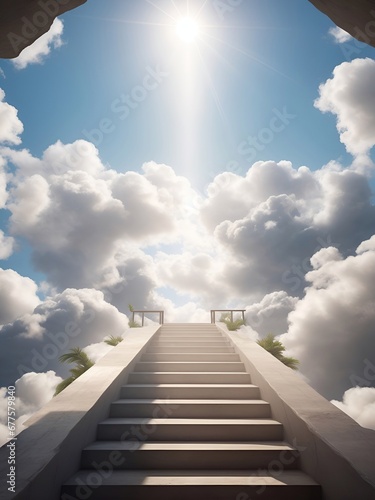 Looking up above stairs to heaven. AI generated illustration