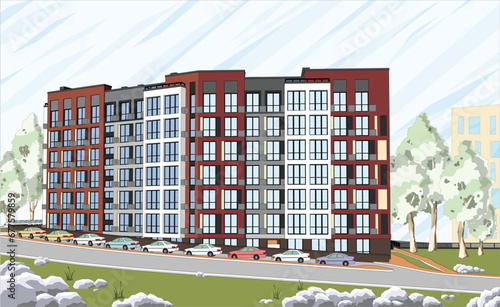 Vector architectural project of a multistory building