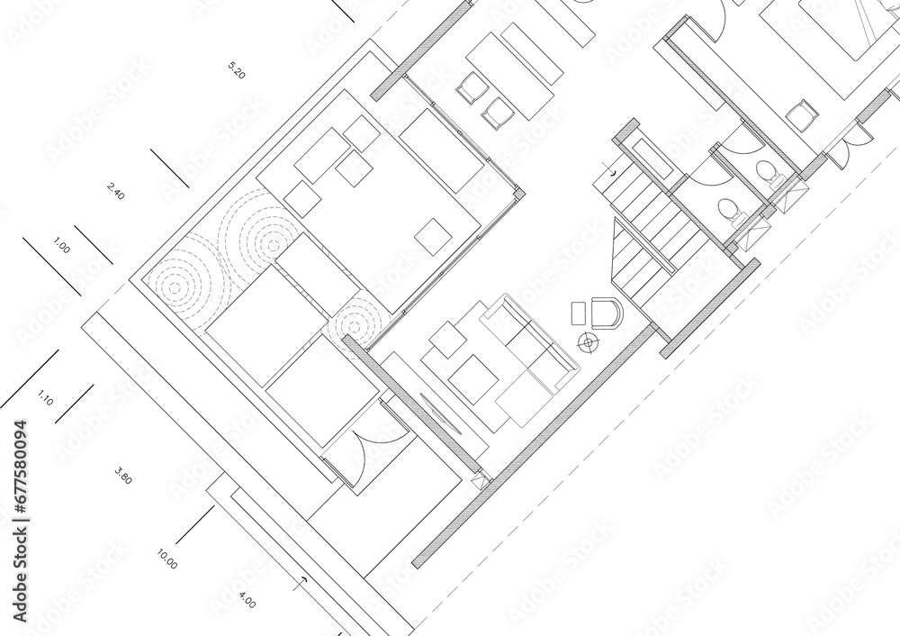 Floor plan designed building on the drawing. Floor plan designed building on the drawing.