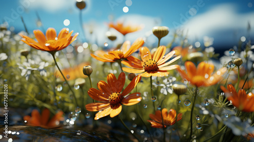 orange flowers in the wind HD 8K wallpaper Stock Photographic Image  © AA
