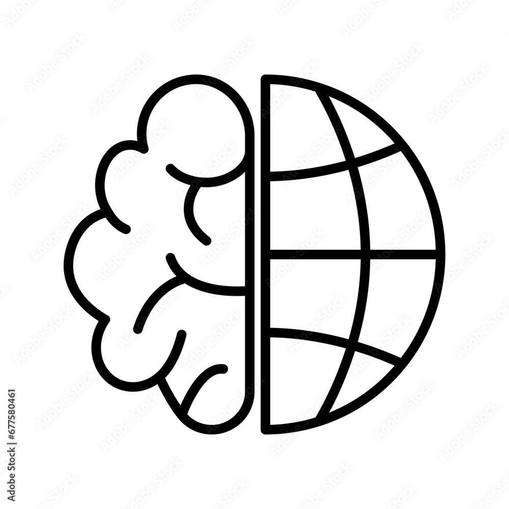 brain with globe icon vector brain with globe icon vector