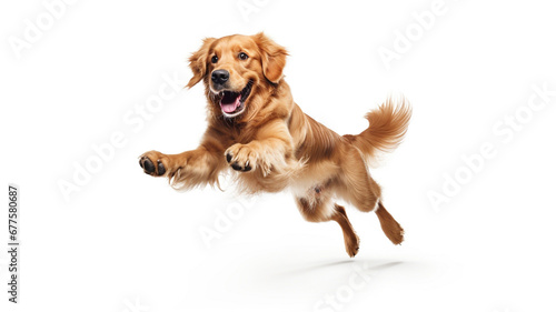 Dog jumping isolated on white background