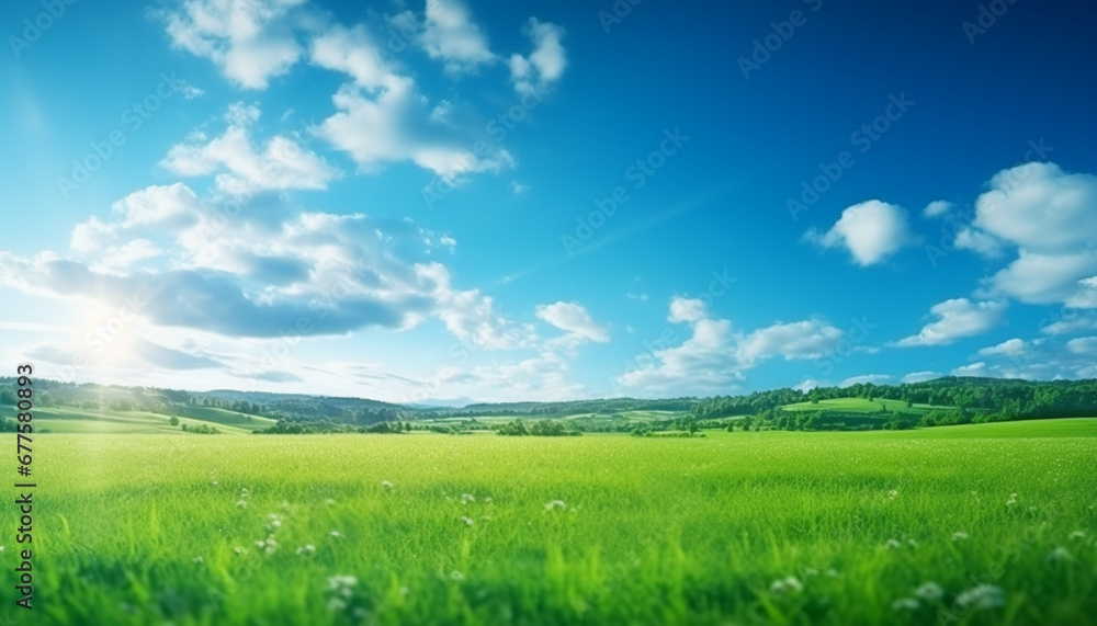 Fototapeta premium green field and blue sky generating by AI technology