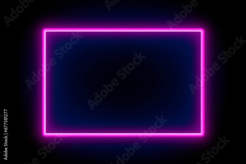 Square rectangle picture frame with two tone neon color motion graphic on isolated black background. Blue and pink light moving for overlay element. 3D illustration. Empty copy space, Generative AI photo