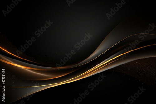 Abstract black and gold lines background with light effect, Generative AI