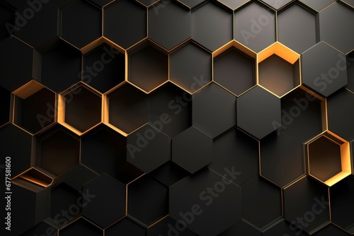 Abstract gray and gold hexagon shapes background, Generative AI
