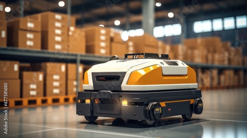 AGV (Automated guided vehicle) in warehouse logistic and transport. © visoot