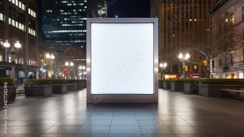 Square large Mock up with poster in city street at night