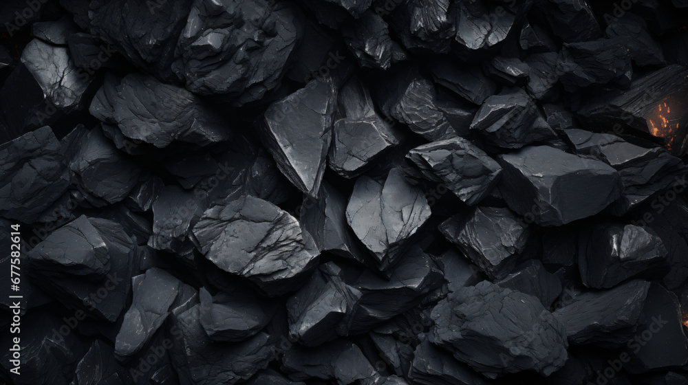 Hot coal pieces background top view close up