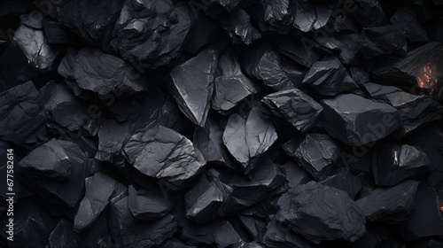 Hot coal pieces background top view close up