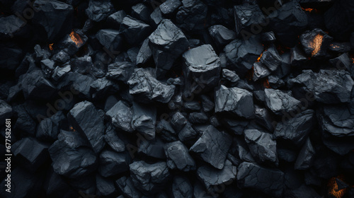 Hot coal pieces background top view close up